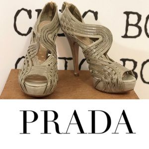 PRADA Grey Peep Toe Platform Heels